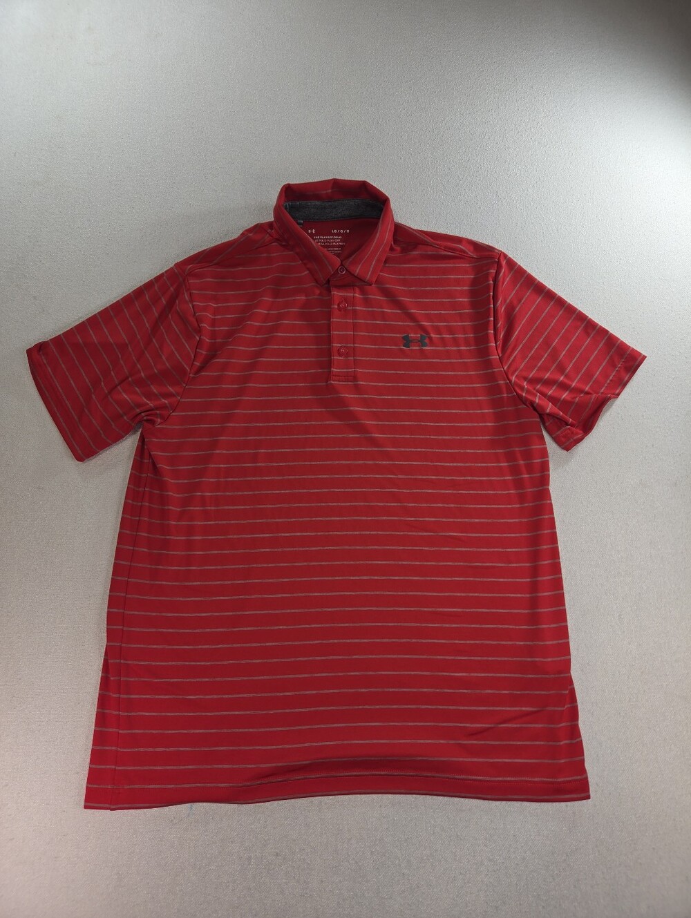 Under Armour Playoff Polo Mens L Red Gray Stripe Golf Loose Fit